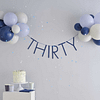 30 jaar set met letterslingers en ballonnen in het blauw