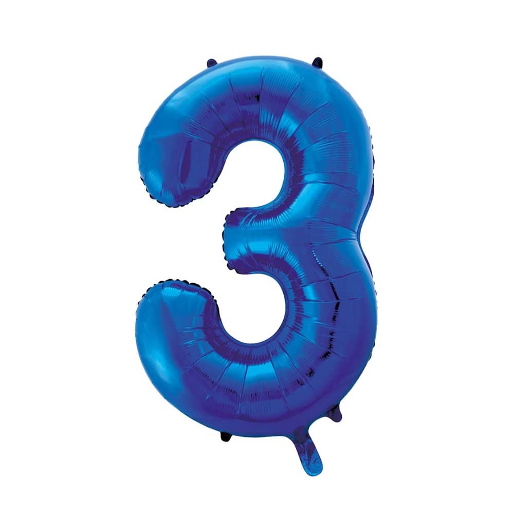 Folieballon - Cijfer 3 - Blauw 100cm