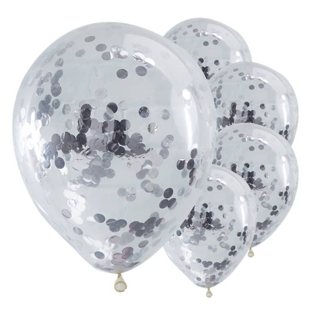 Ballonnen - Confetti Zilver- 5 stuks