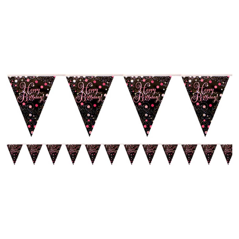 Slinger met de tekst 'happy birthday in de kleuren roze en zwart
