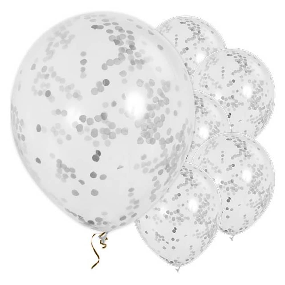 Ballonnen Zilver Confetti - 6 stuks