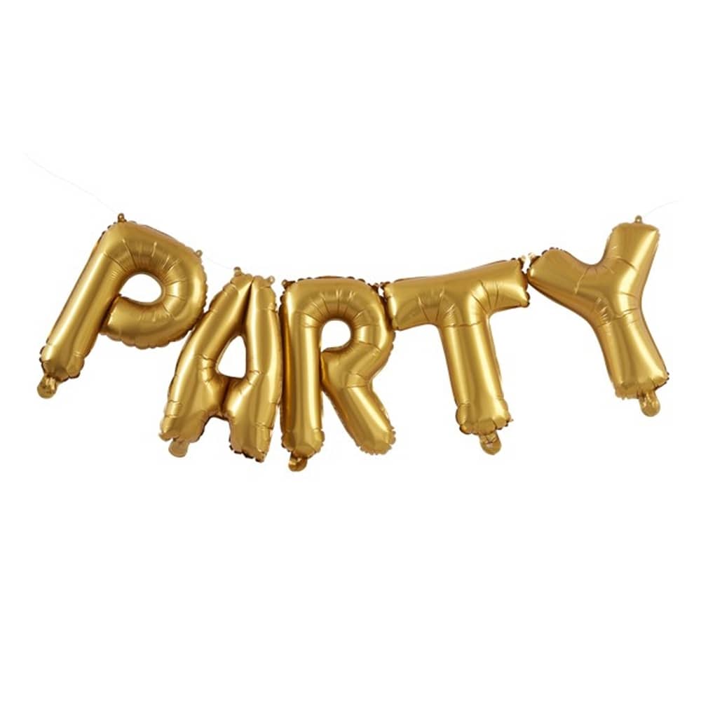 Folieballon met de tekst party in het goud