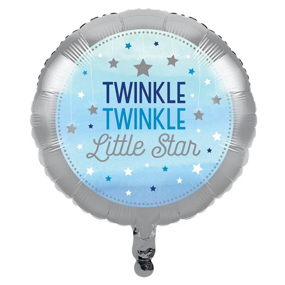 Folieballon in de kleuren zilver en blauw met de tekst 'twinkle twinkle little star'