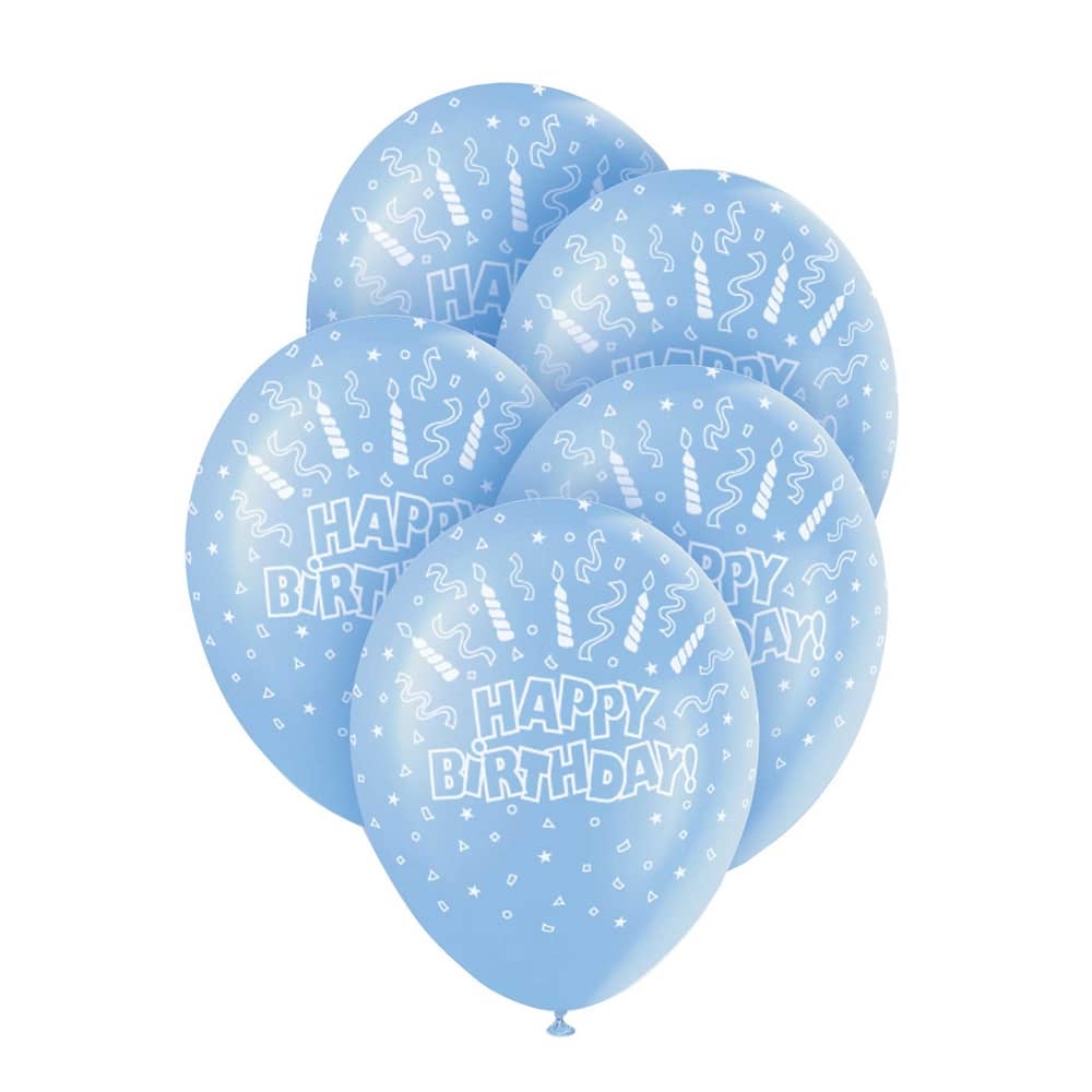 Ballonnen ‘Happy Birthday’ Blauw Parel - 5 stuks