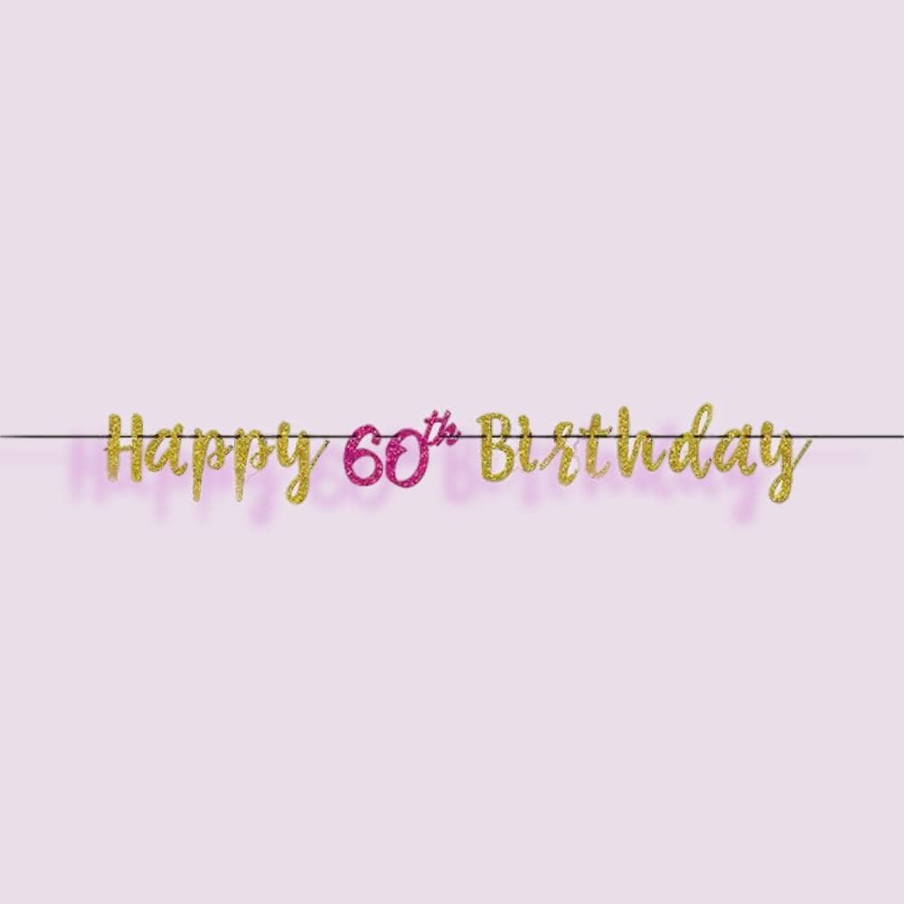 Slinger 'happy 60th birthday' met roze en gouden glitters