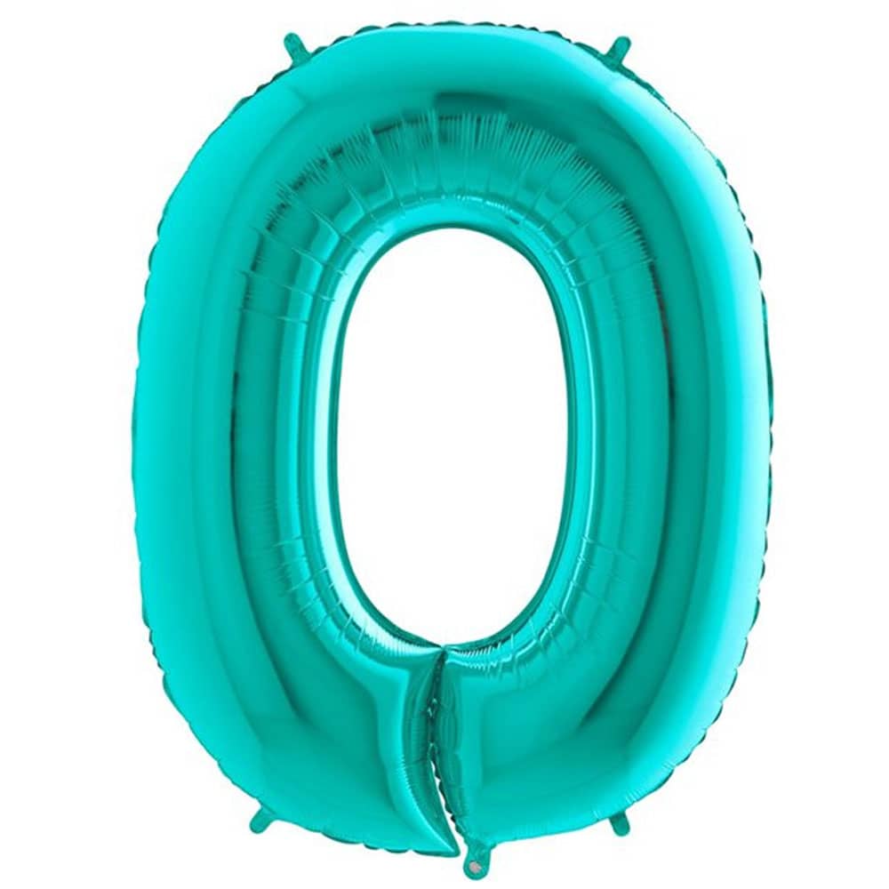 Folieballon Cijfer 0 Turquoise - 100 Centimeter