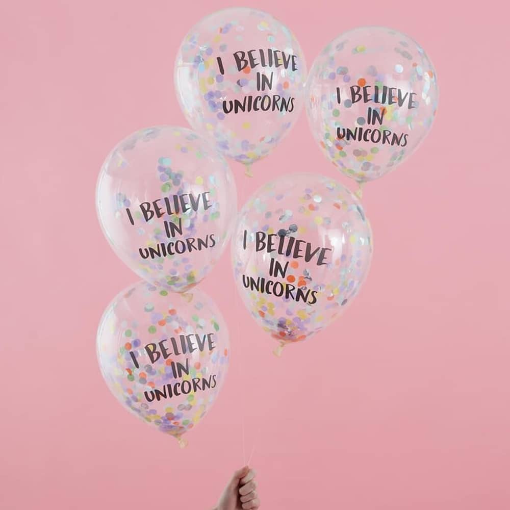 Ballonnen Confetti ‘I Believe In Unicorns’ - 5 stuks - sfeer