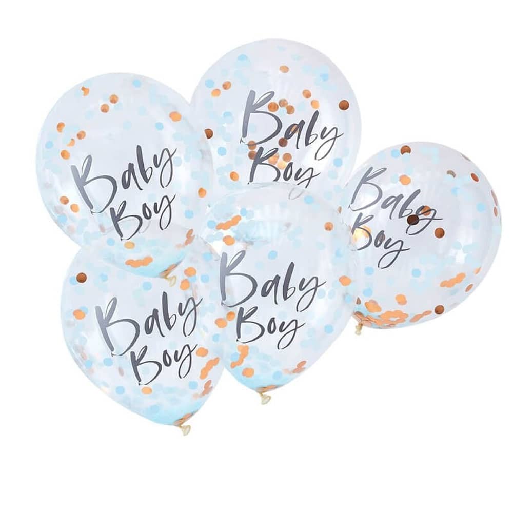 Confetti Ballonnen 'Baby Boy' - 5 stuks