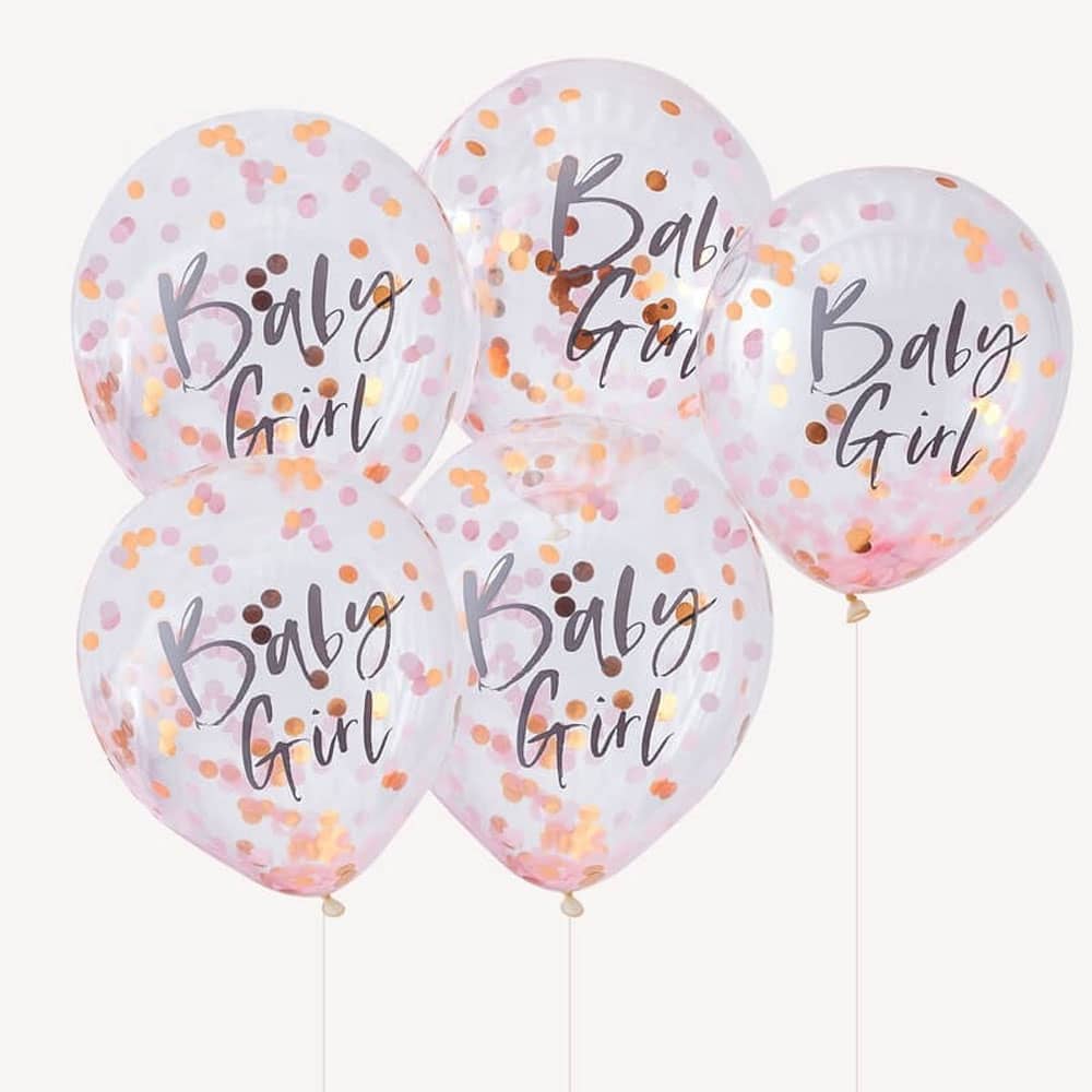 Confetti Ballonnen 'Baby Girl' - 5 stuks