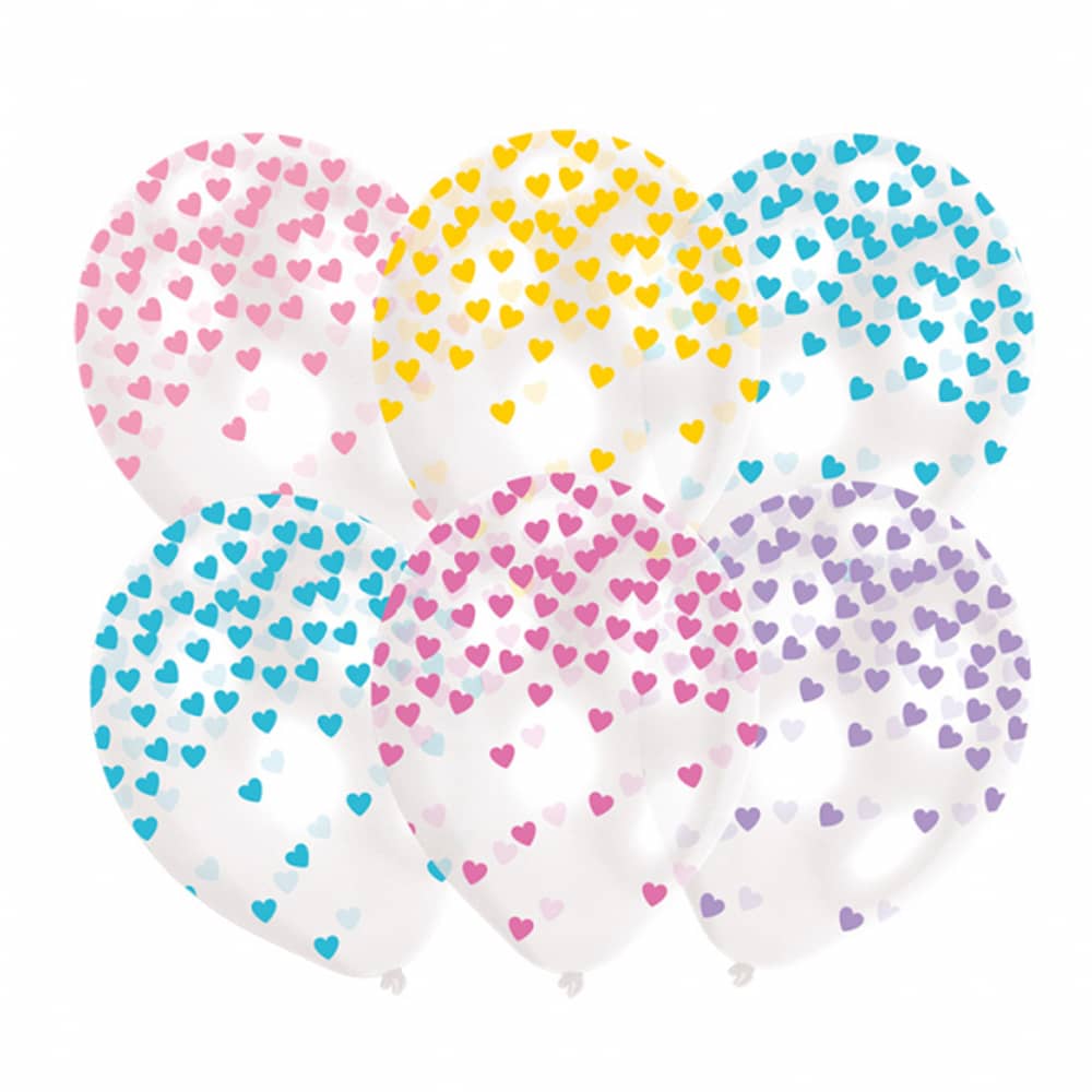 Ballonnen Confetti Hartjes Pastel Assorti - 6 stuks