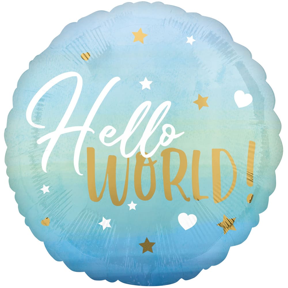 Folie ballon Hello World Blauw - 43 cm
