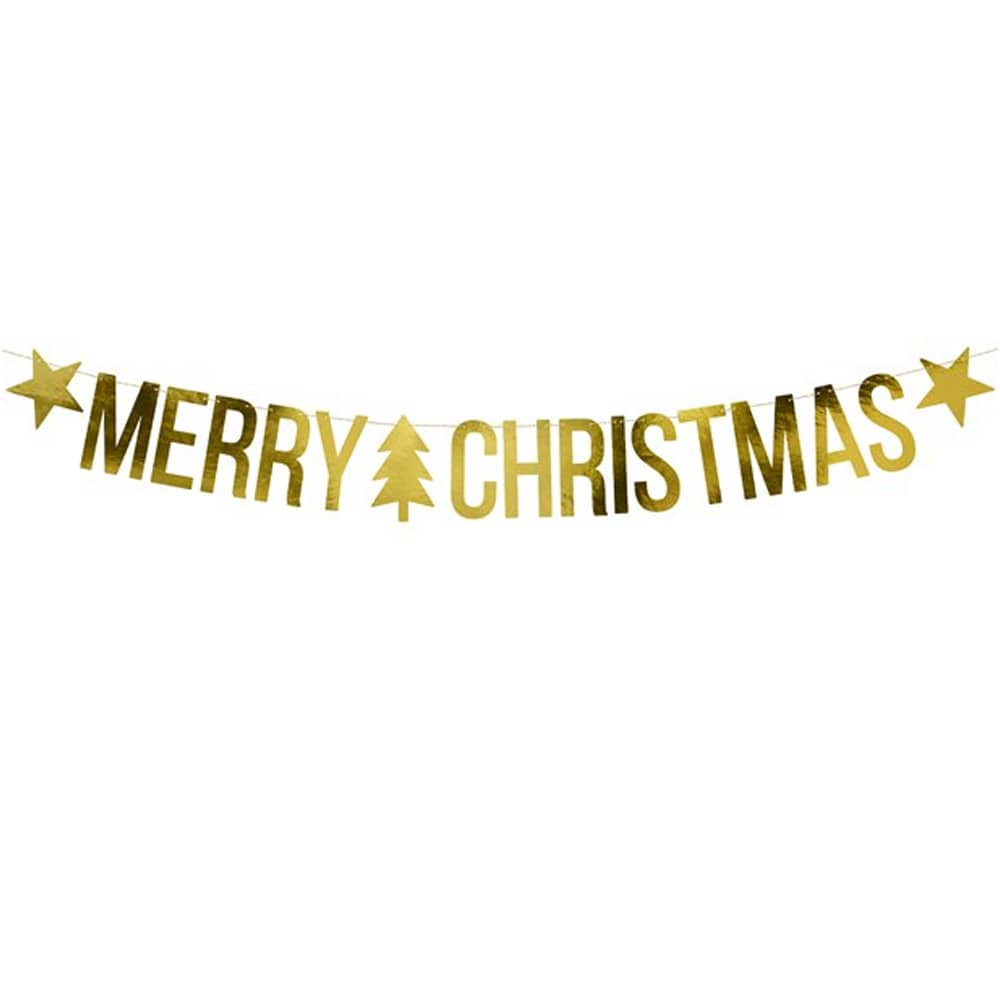 Letterslinger met de tekst 'merry christmas' in het goud