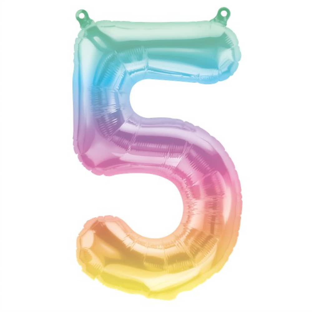 Folieballon ‘5’ Regenboog Pastel