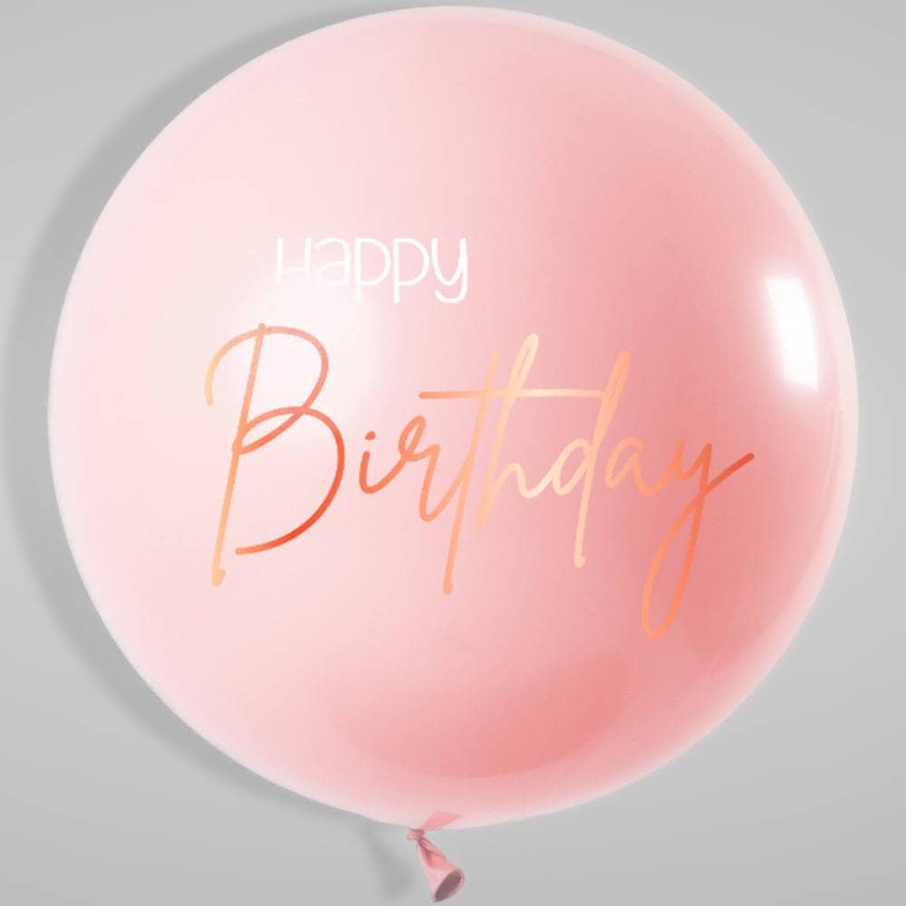 Roze ballon XL met een omtrek van 80 centimeter op een grijze achtergrond
