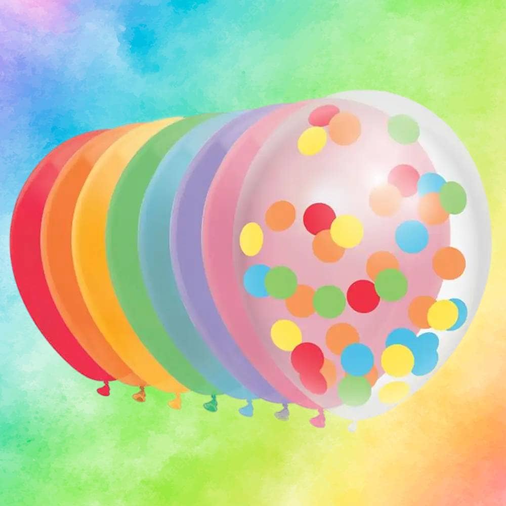 Acht ballonnen met verschillende regenboogkleuren