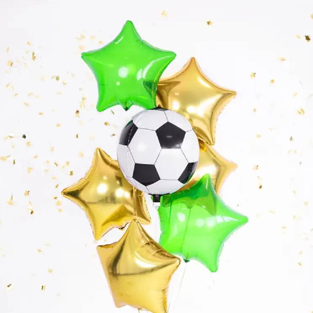 Ballonnenbundel met stervormige folieballonnen en een voetbal ballon