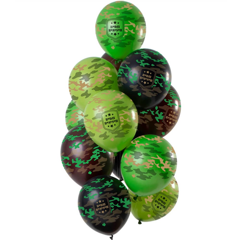 Set ballonnen met camouflageprint in de kleuren zwart, groen en donkergroen