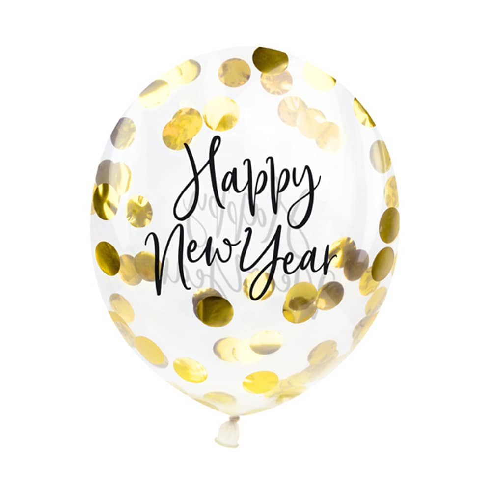 Ballonnen Gouden Confetti 'Happy New Year' - 3 stuks