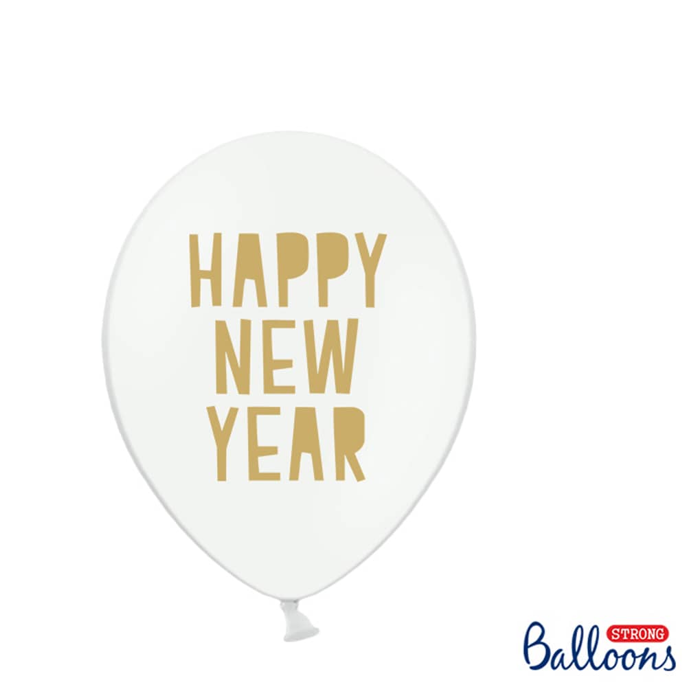 Ballonnen 'Happy New Year' Wit - 6 stuks