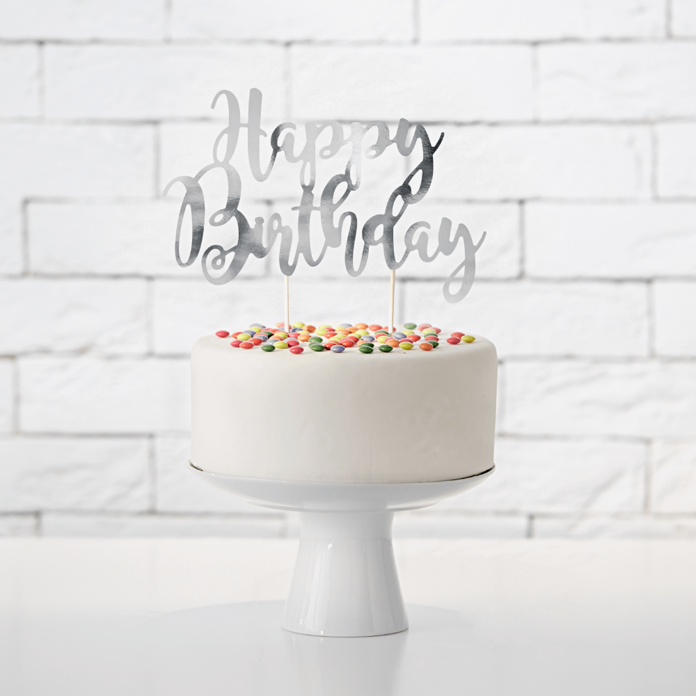 zilveren taart versiering happy birthday