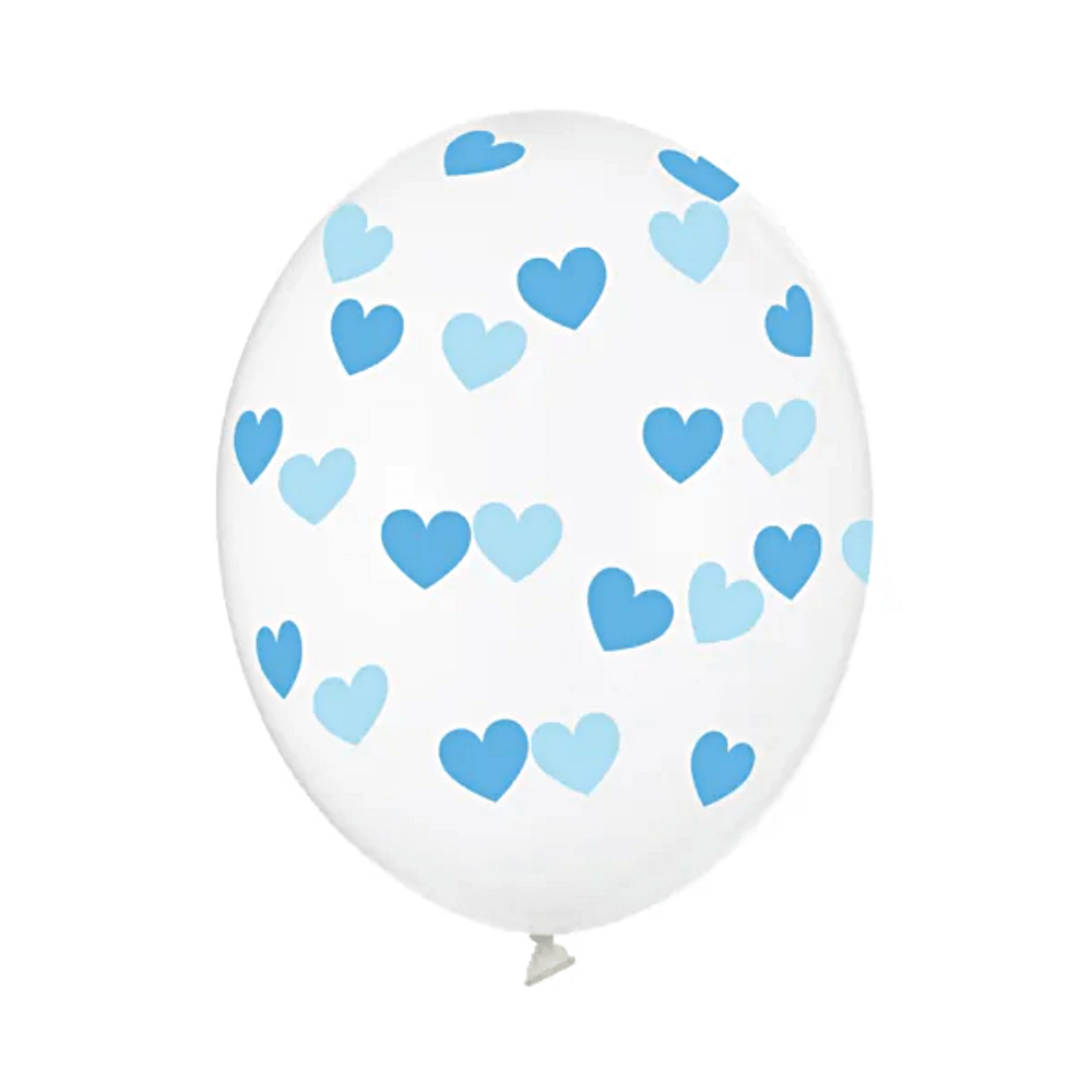 Transparante ballon met blauwe hartjes
