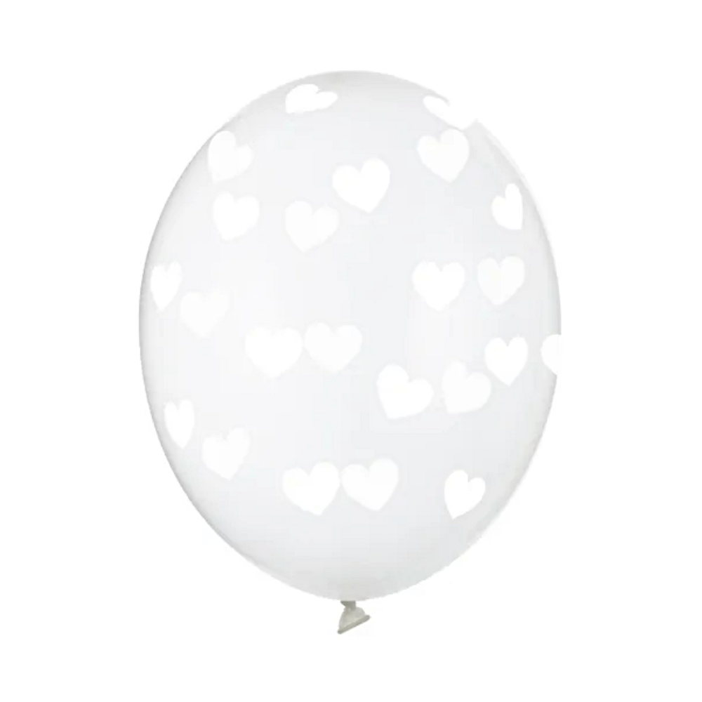 Transparante ballon met witte hartjes