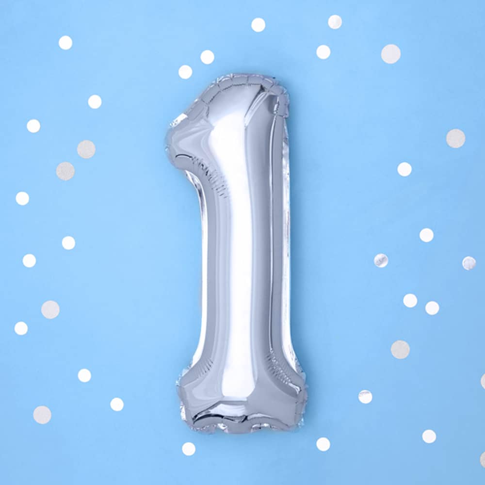 Folieballon Cijfer 1 (35 cm) - Zilver