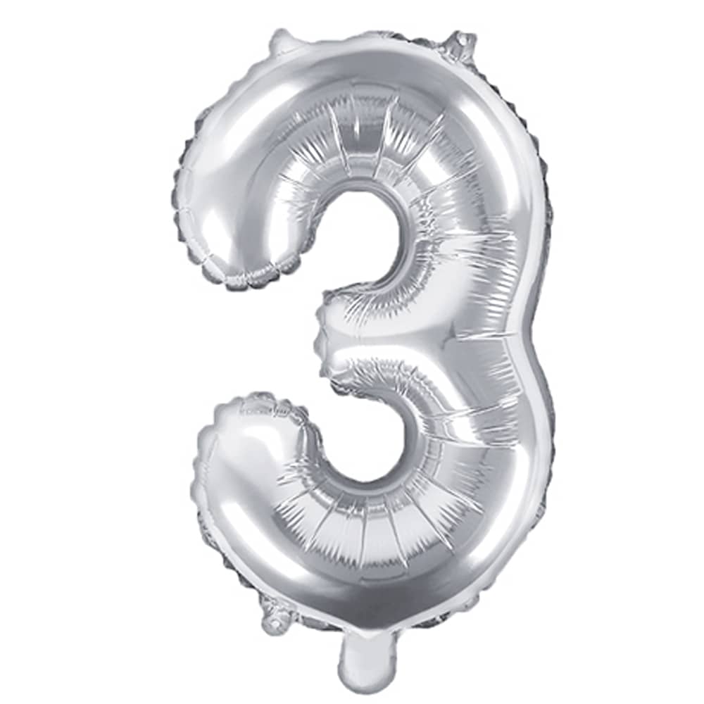 Folieballon Cijfer 3 (35 cm) - Zilver