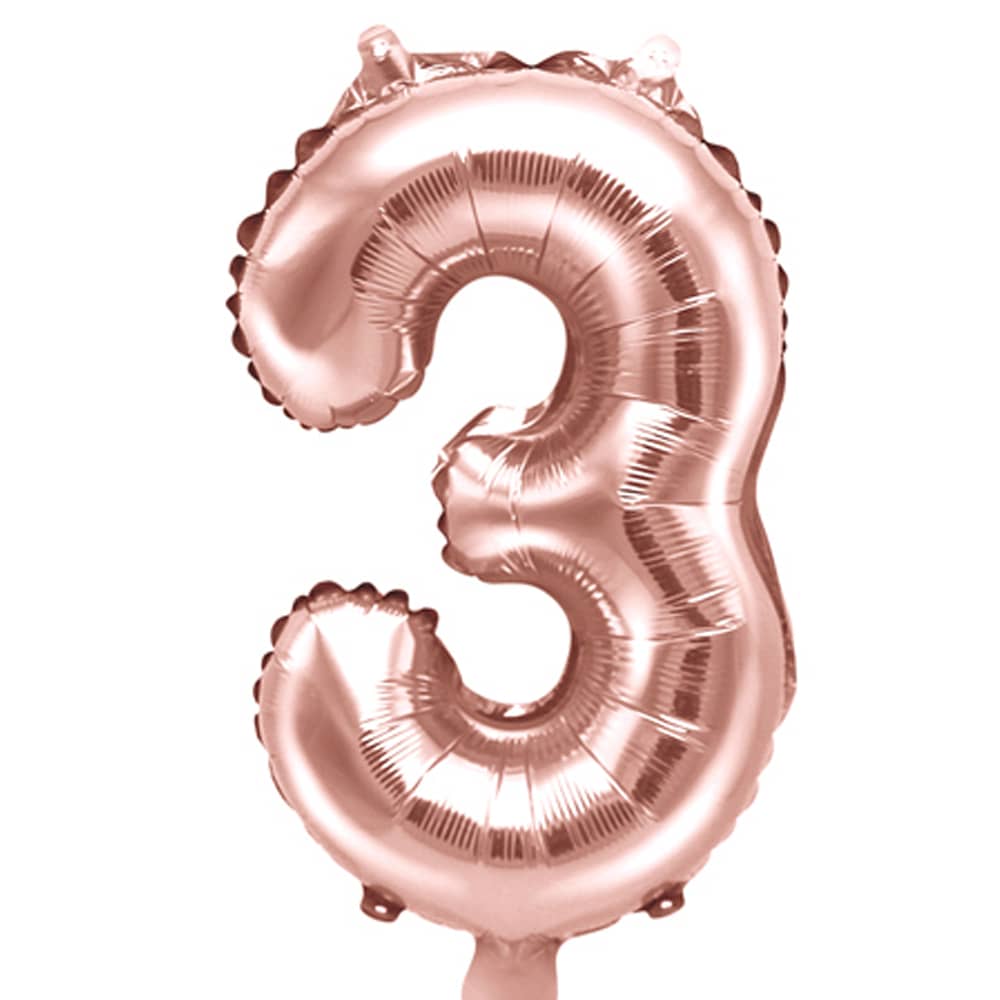 Folieballon Cijfer 3 (35 cm) - Rosé Goud