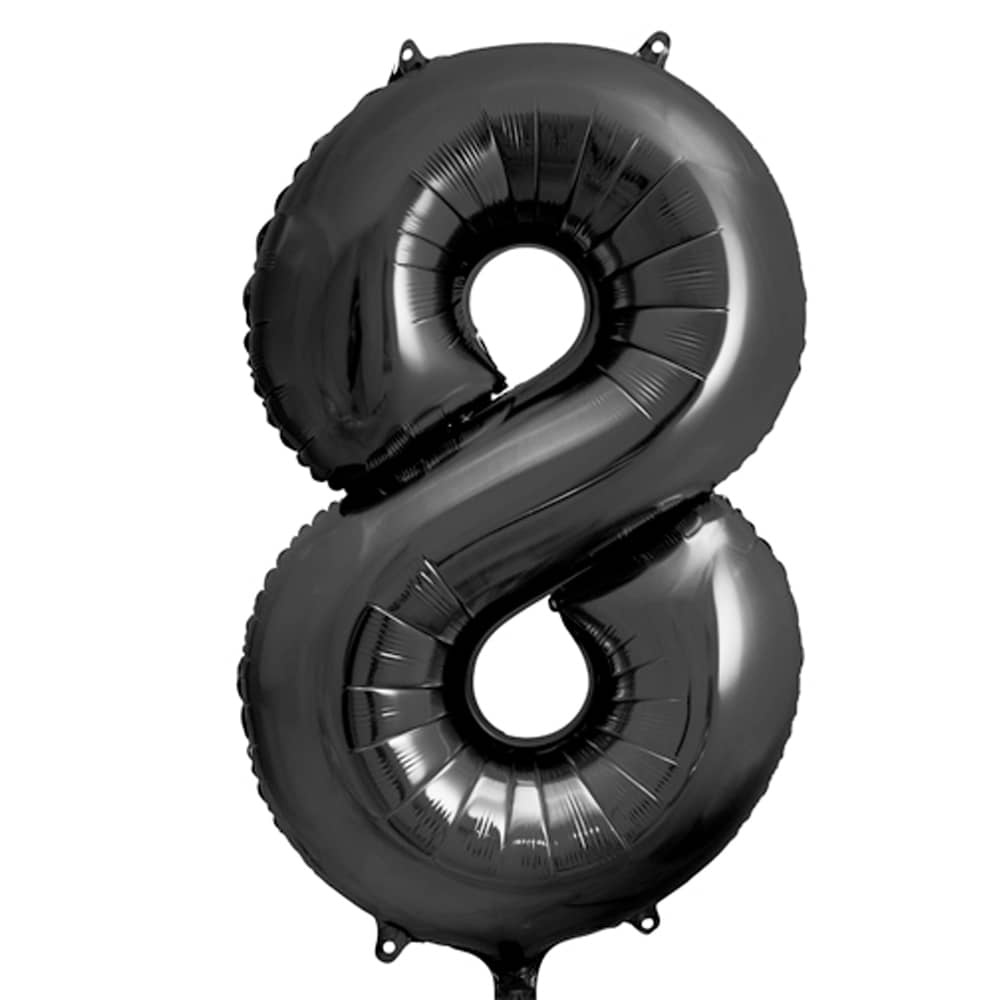 Folieballon Cijfer 8 (86 cm) - Zwart