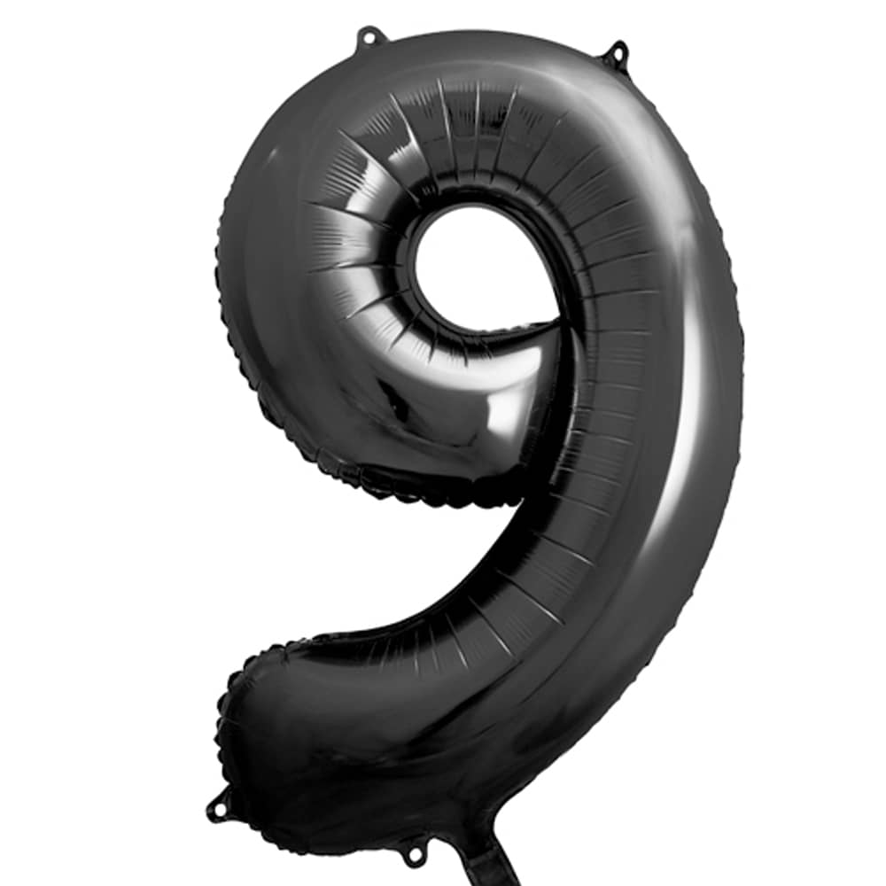 Folieballon Cijfer 9 (86 cm) - Zwart