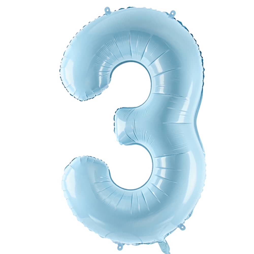 Folieballon Cijfer 3 (86 cm) - Lichtblauw