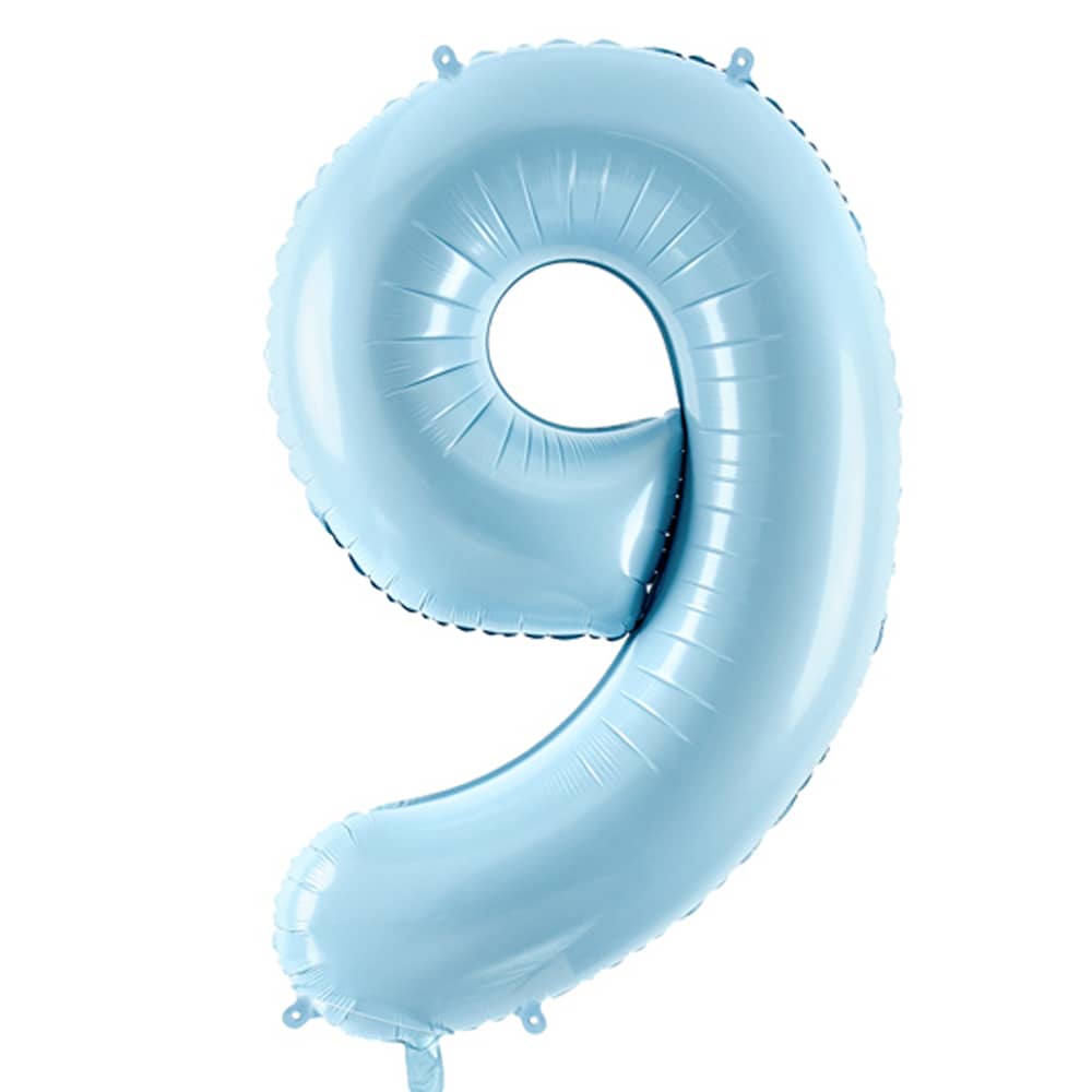 Folieballon cijfer 9 in het lichtblauw