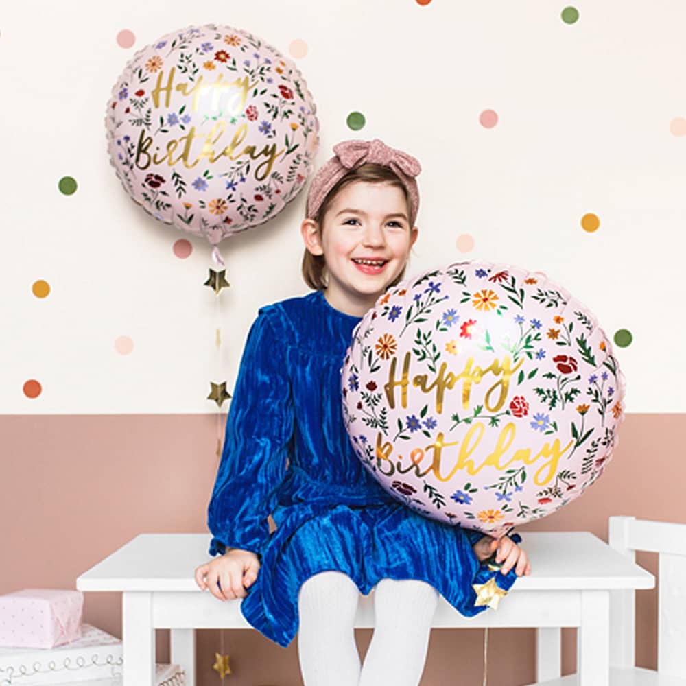 Folieballon 'Happy Birthday' Bloemen - 35 cm