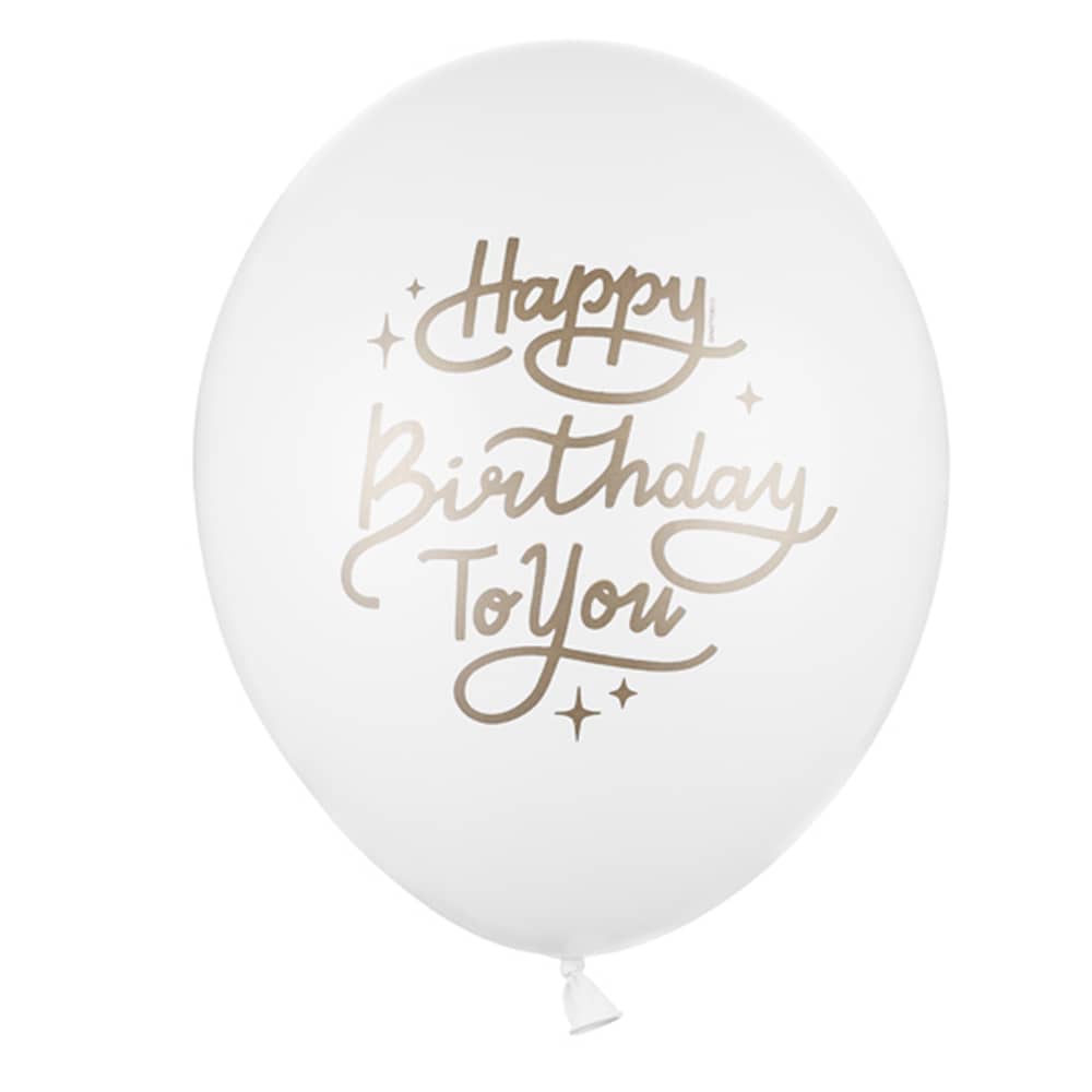 Ballonnen Happy Birthday Wit Goud - 5 stuks