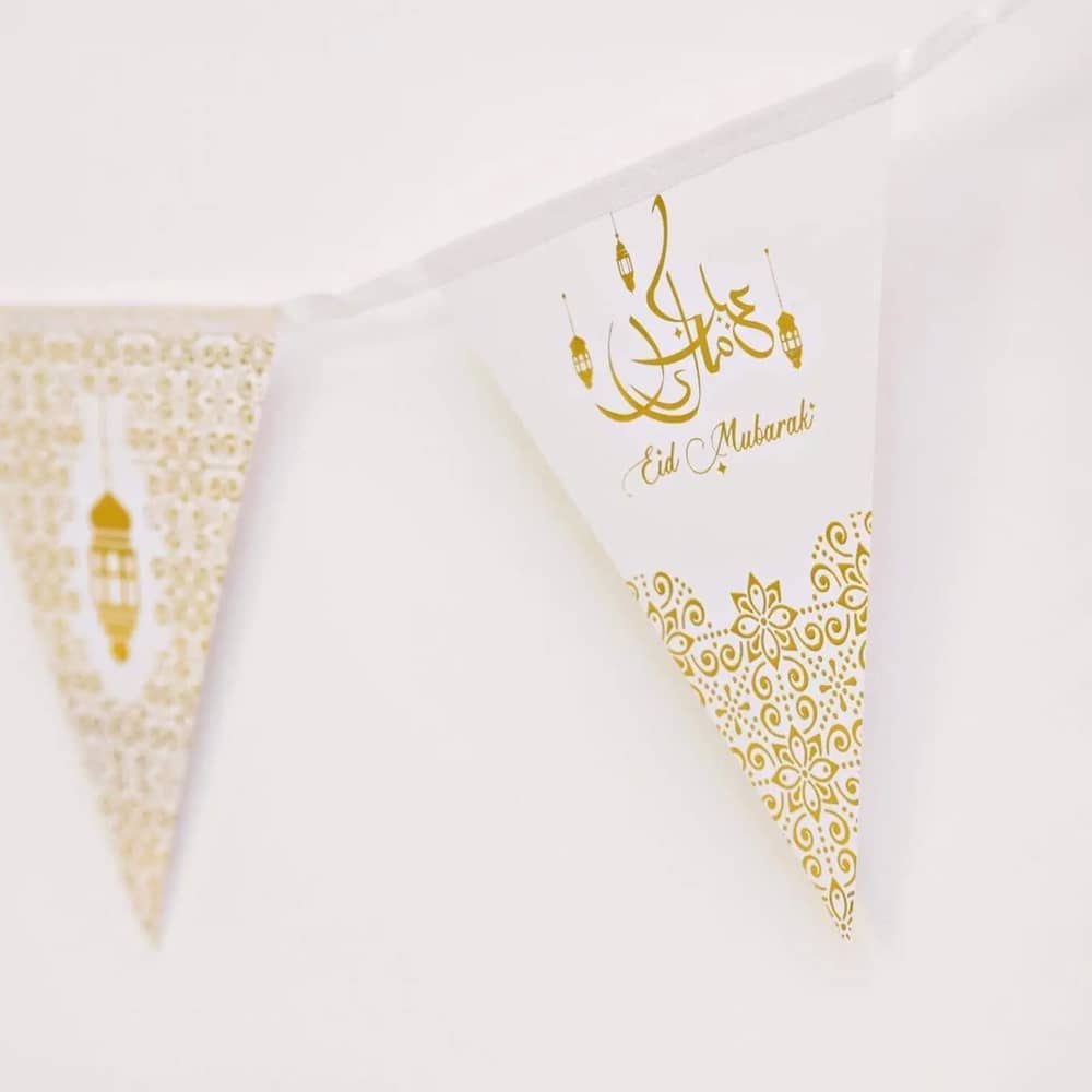 Slinger ‘Eid Mubarak’ Wit Goud Papier - 3 Meter