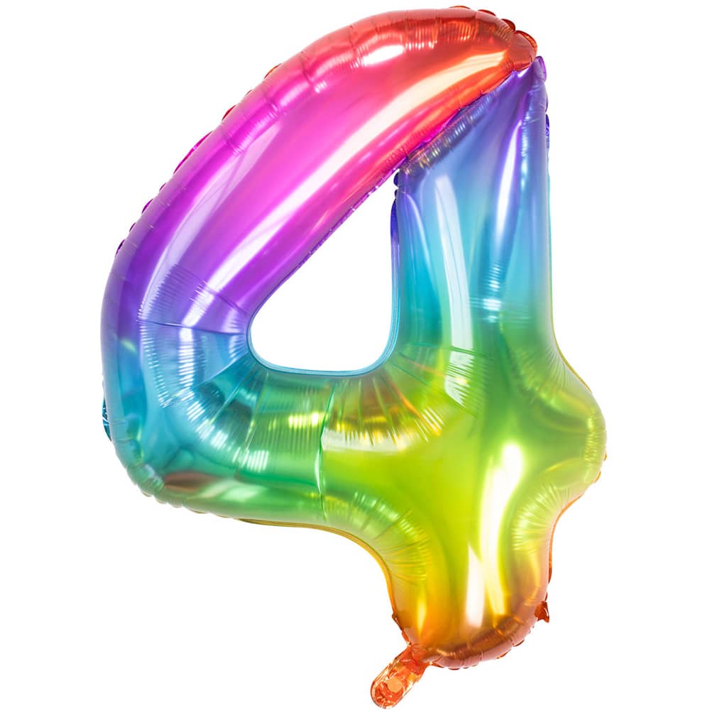 Folieballon Cijfer 4 (81 cm) - Regenboog