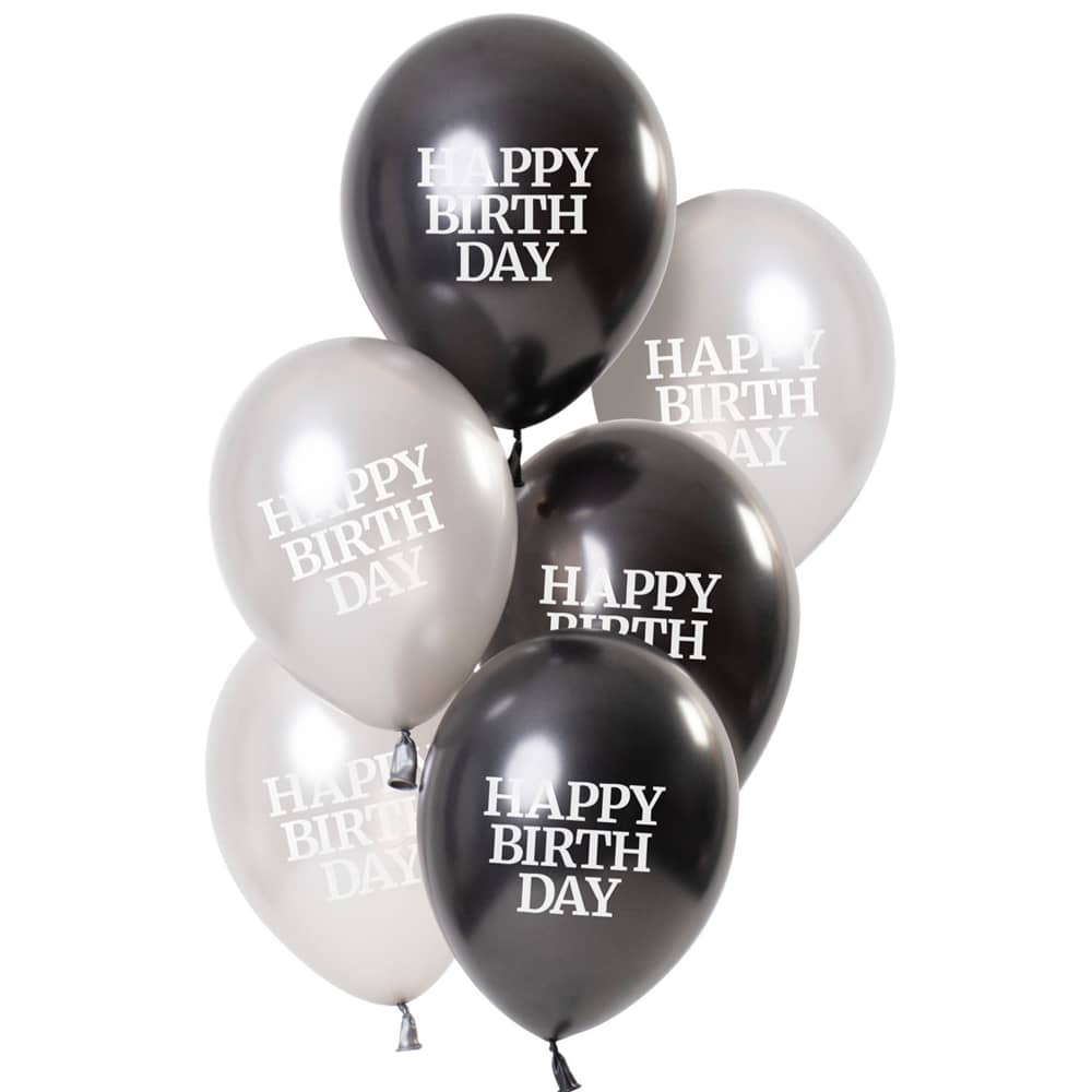 Ballonnen Set Happy Birthday Glossy Black - 6 stuks