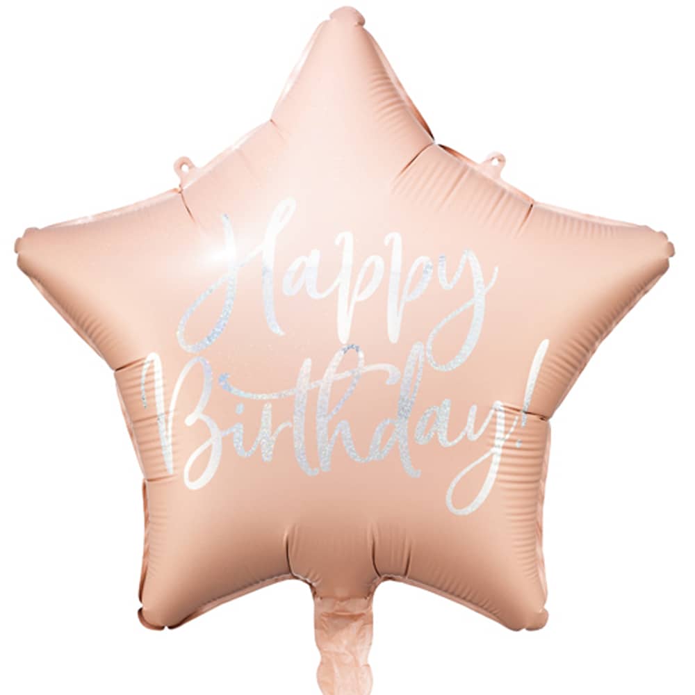 Folieballon Ster Happy Birthday Lichtroze - 40 Centimeter