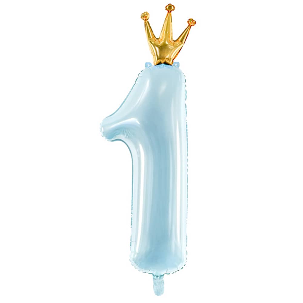 Folieballon Cijfer 1 (92 cm) Kroontje - Lichtblauw