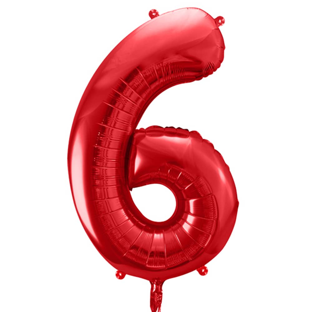 Folieballon cijfer 6 in de kleur rood
