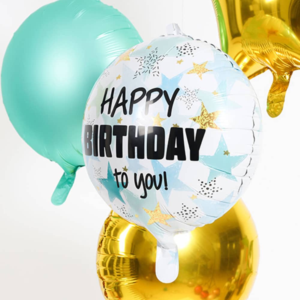 Folieballon Happy Birthday Sterren Blauw - 45 cm