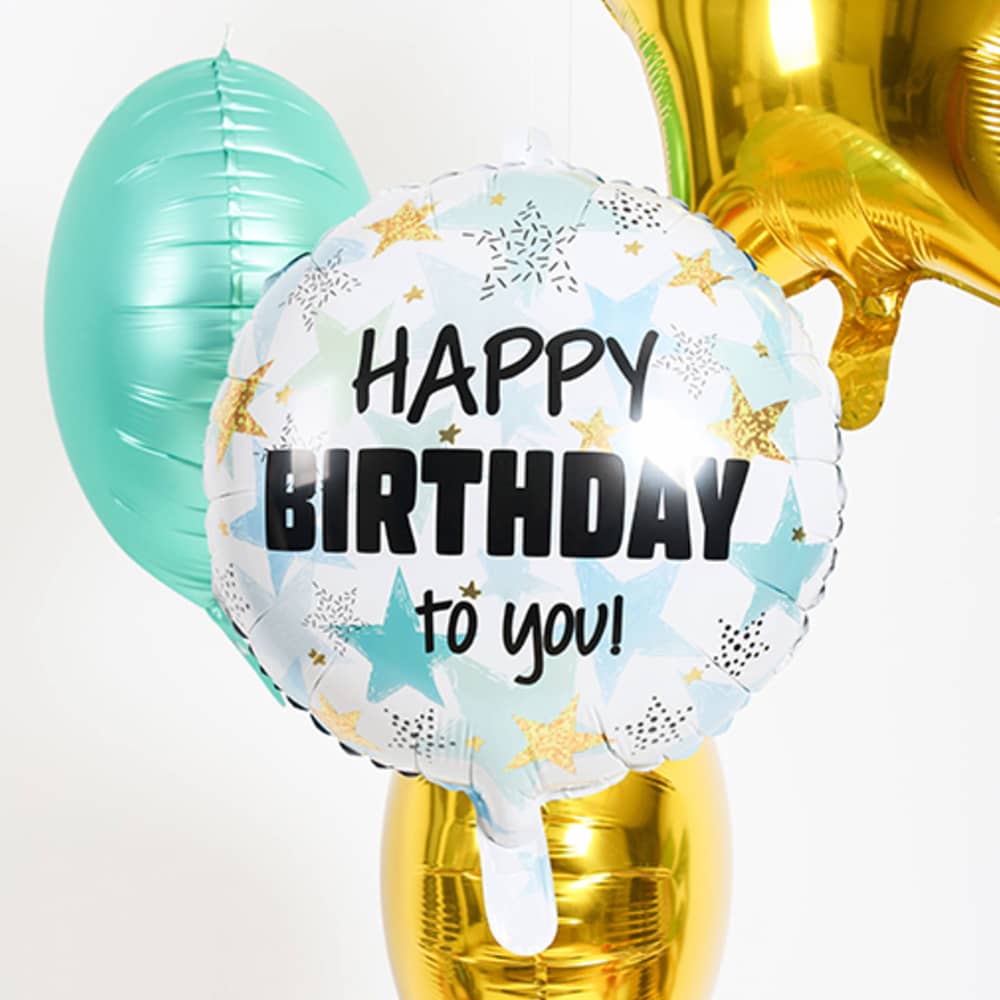 Folieballon Happy Birthday Sterren Blauw - 45 cm