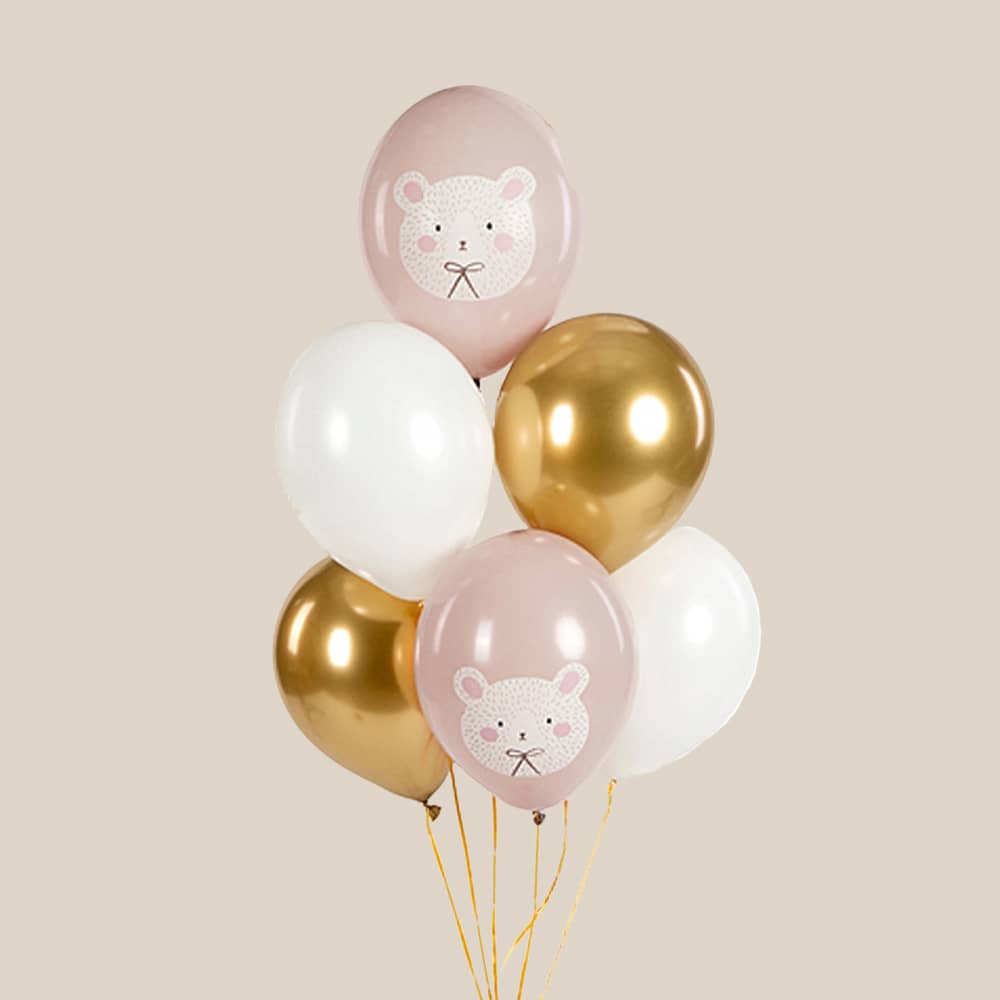 Ballonnenbundel met gouden, witte en taupe kleurige ballonnen
