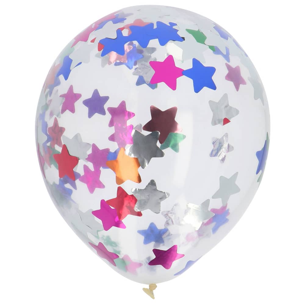 Ballon met Stervormige confetti in diverse kleuren
