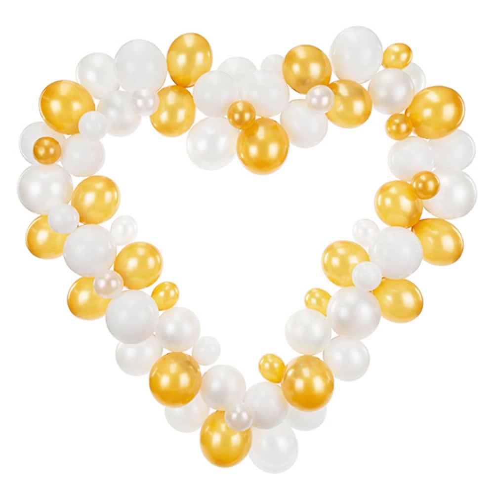 Ballonnen Frame in de vorm van een Hart met Wit & Goud