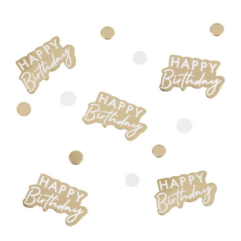 Tafel Confetti Happy Birthday Wit Goud