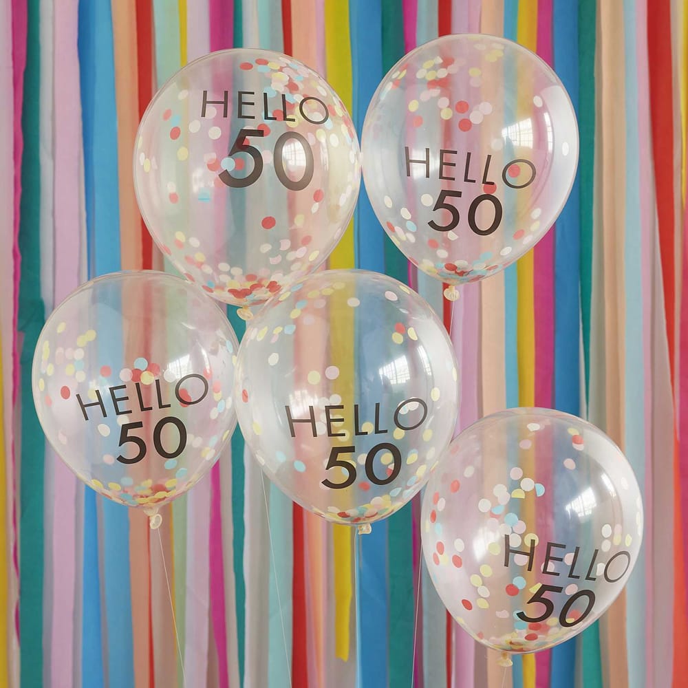Confetti ballonen met 'Hello 50' erop