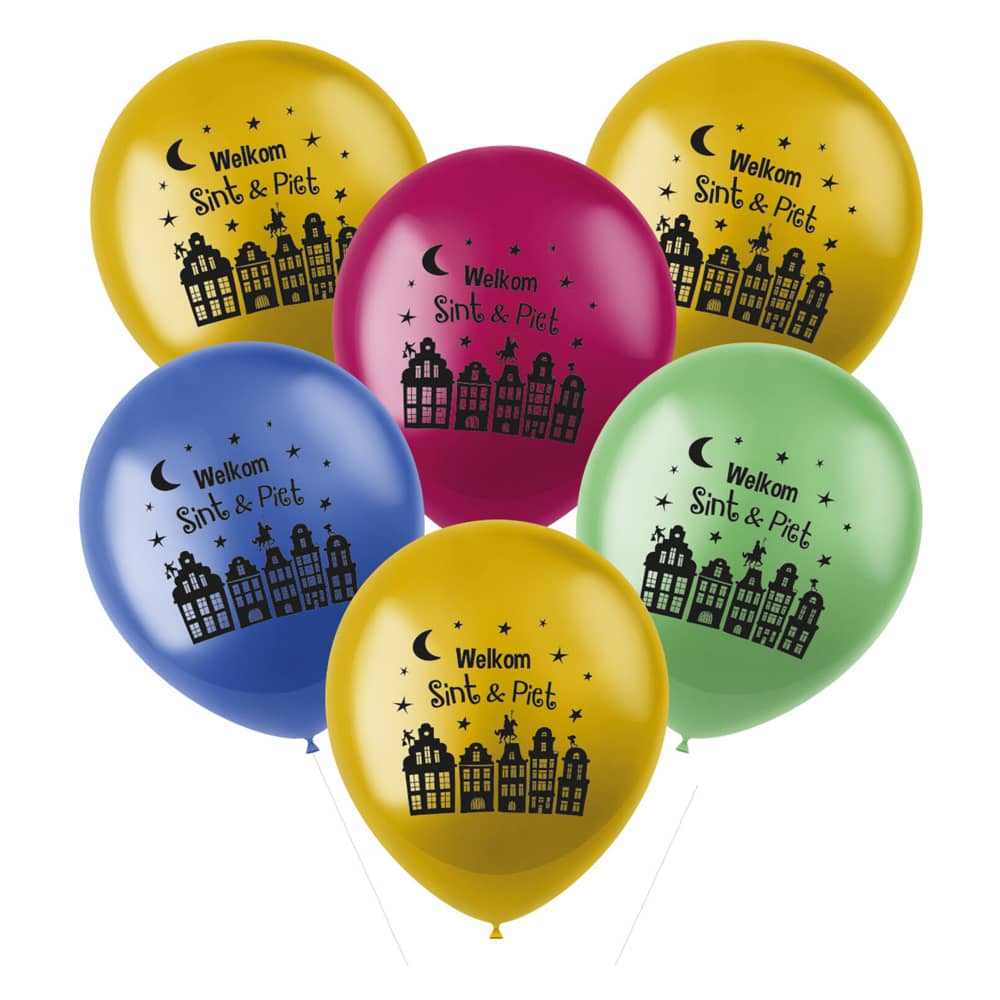 ballonnetjes met welkom sint en piet erop in diverse kleuren