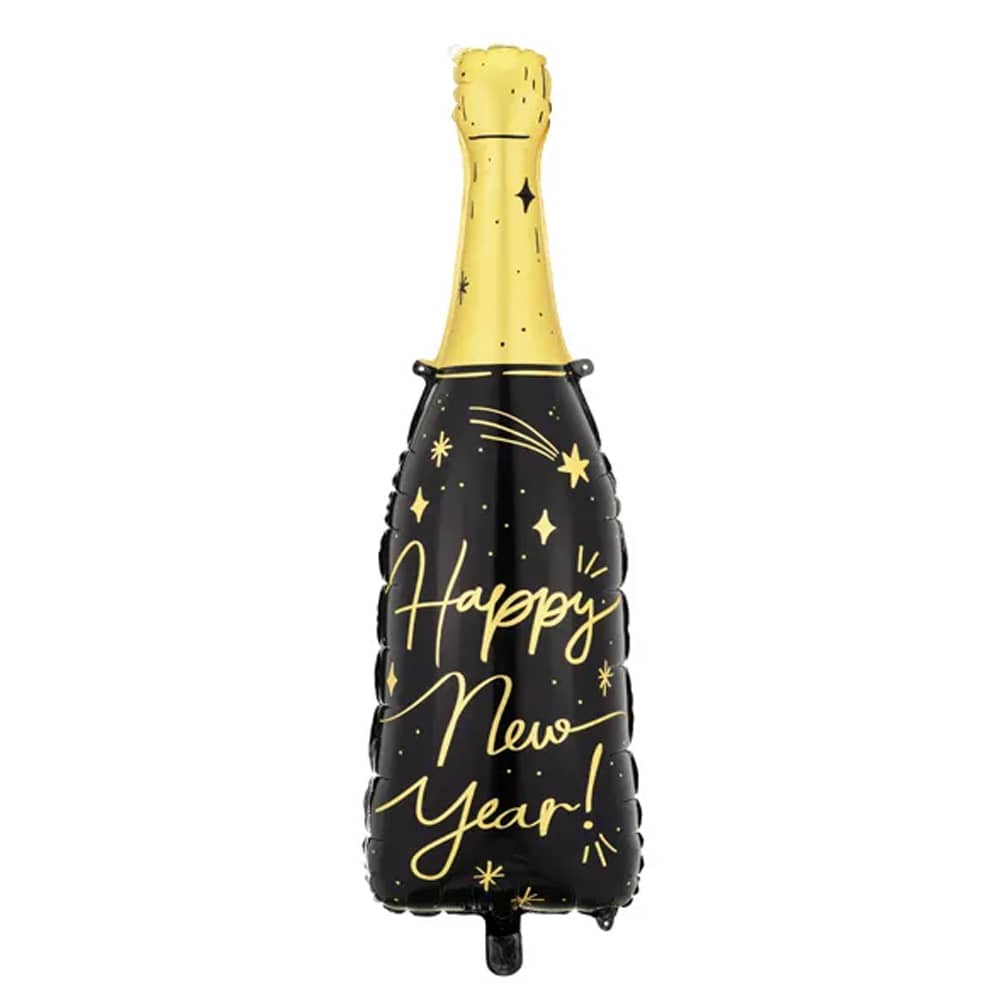 Folieballon in de vorm van een champagnefles met happy new year erop
